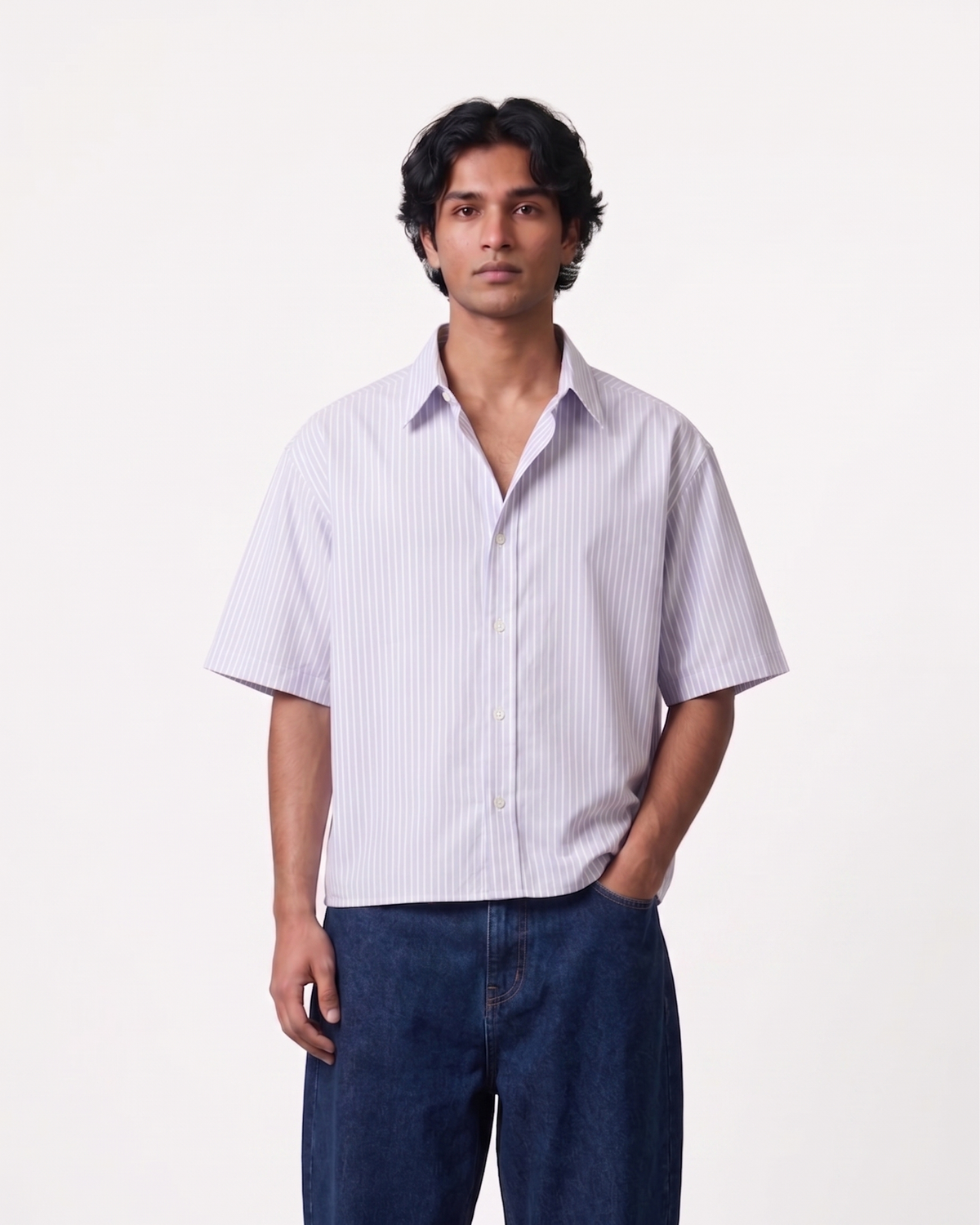 Blue Striped Oxford Boxy Shirt | 160 GSM Cotton Oxford Stripe Shirt
