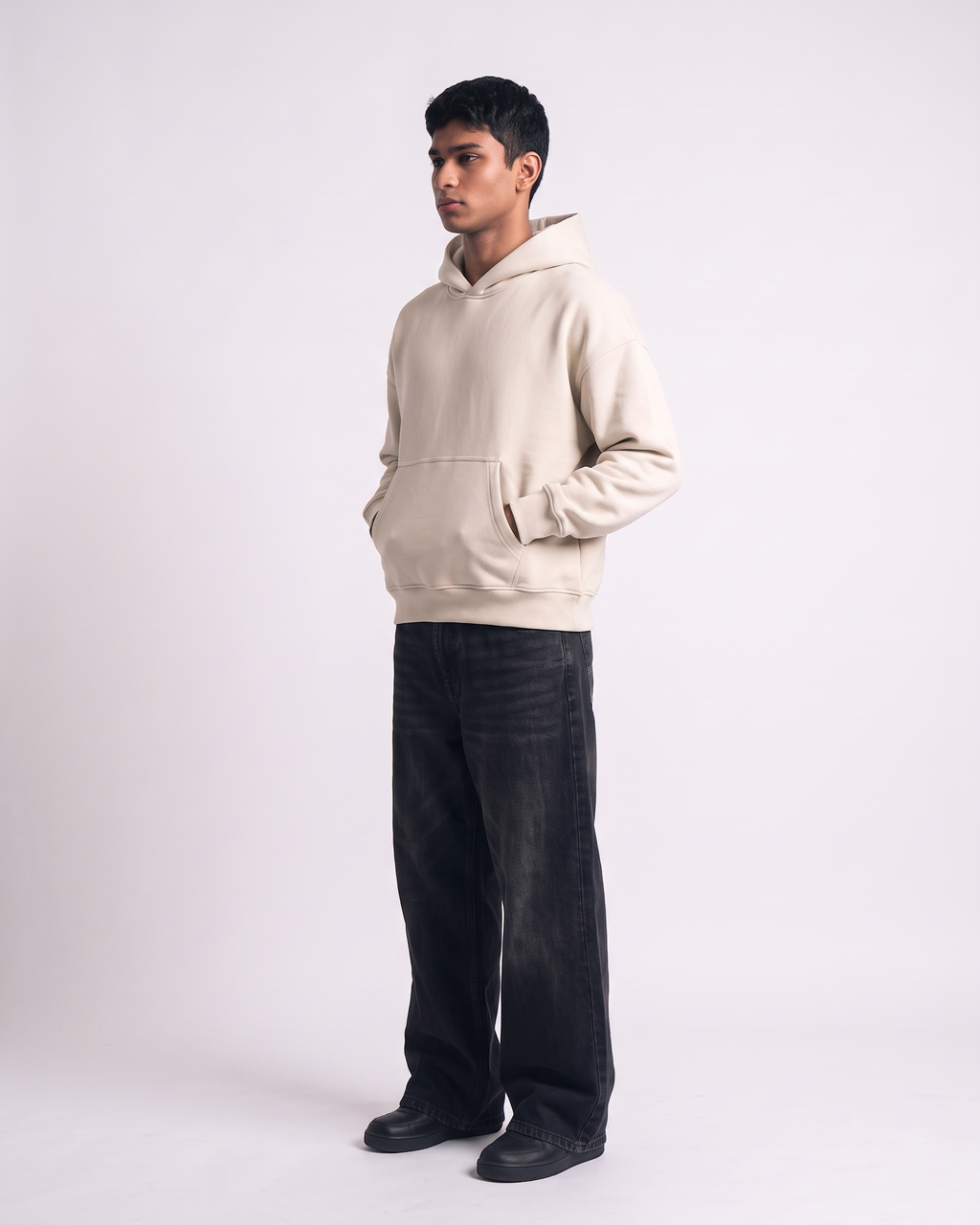 Cream Boxy Hoodie | 360 GSM Cotton Winter Hoodie