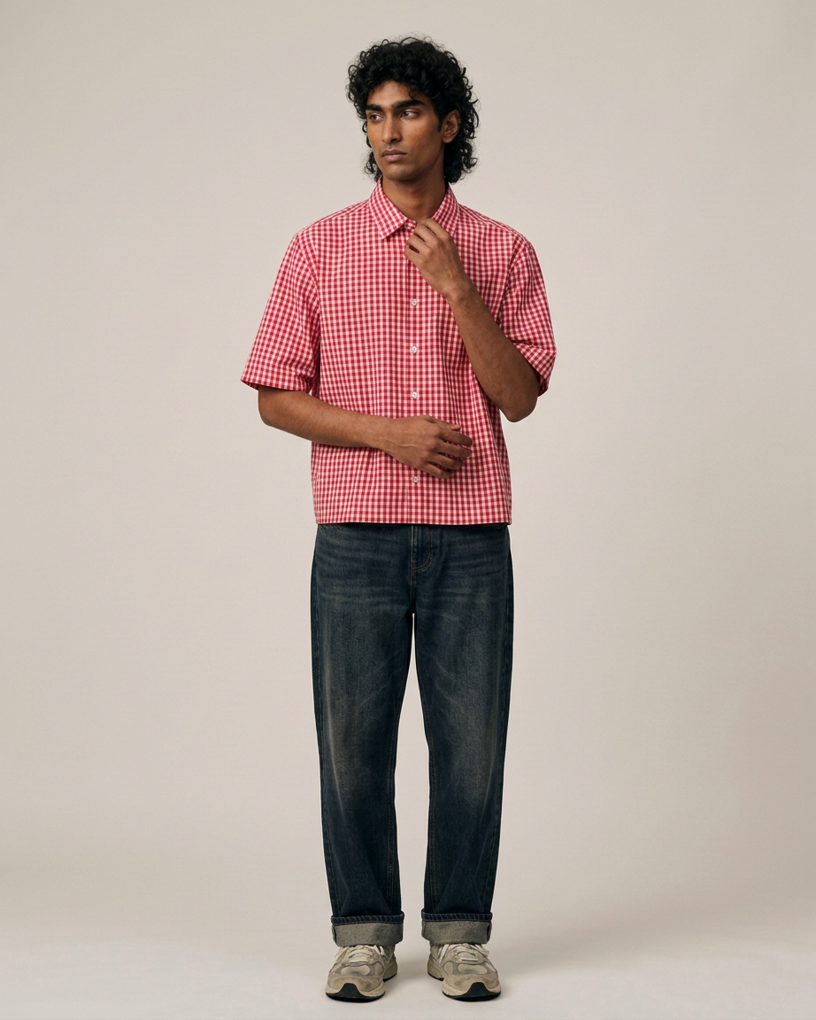 Red Picnic Oxford Boxy Shirt | 160 GSM Cotton Oxford Check Shirt