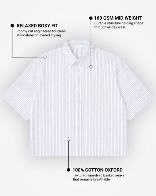 SCRLFT Boxy Shirt | 160 GSM Blue Striped Cotton Oxford Shirt