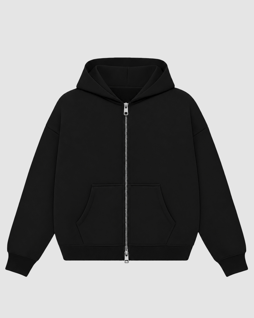 Black Boxy Dual Zipper Hoodie | 360 GSM Cotton Boxy Hoodie