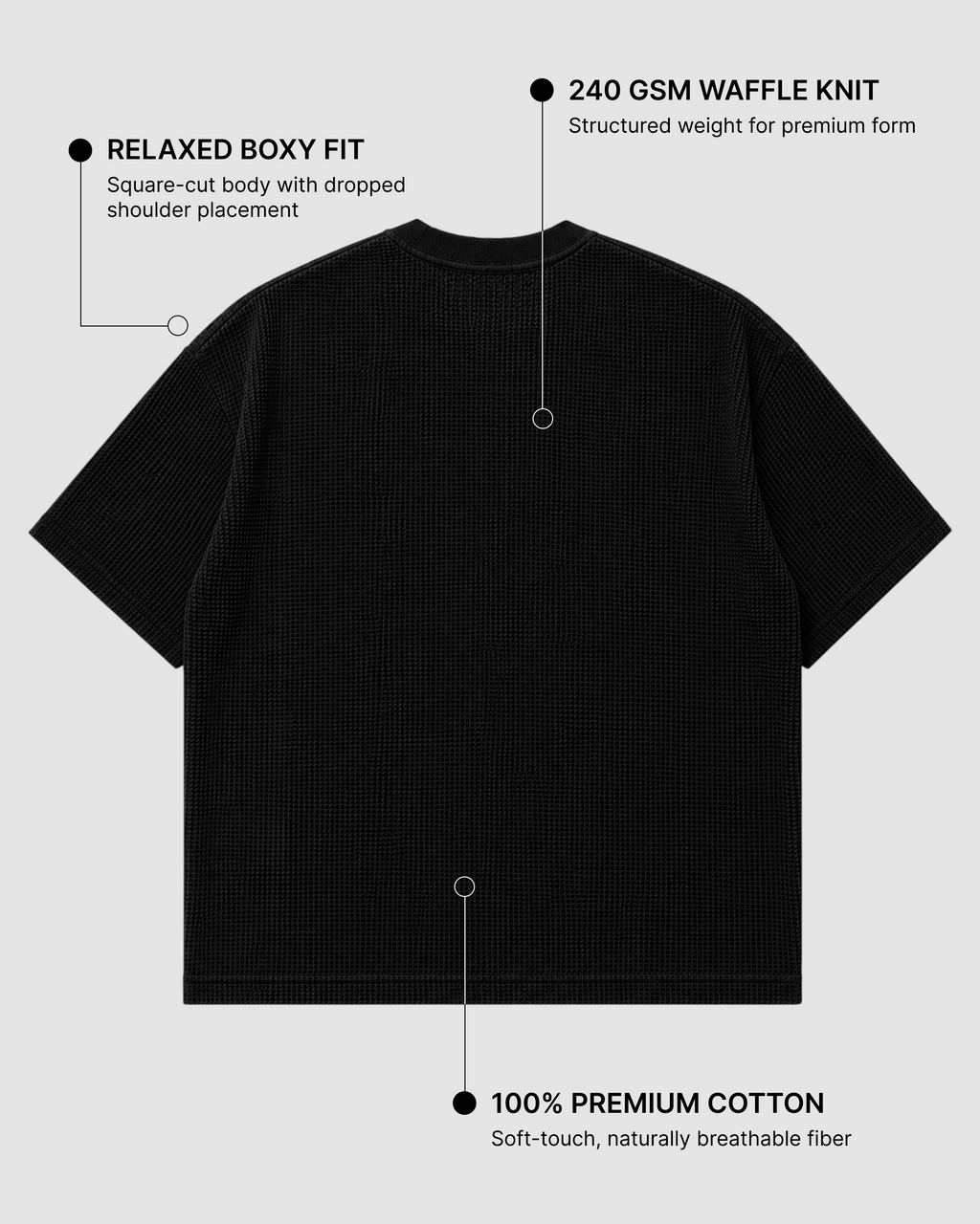 Black Waffle Boxy Fit T-Shirt | 240 GSM Waffle Knit Cotton Boxy Tee