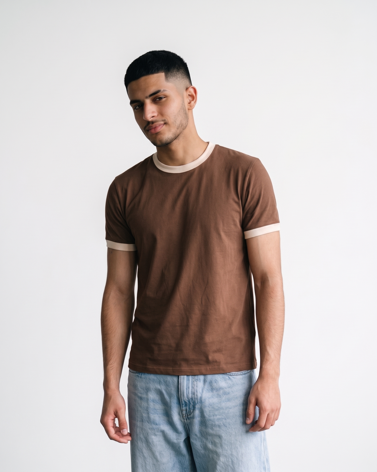 Mousse & Cream Ringer T-Shirt | 220 GSM 96% Cotton Lycra Ringer Tee