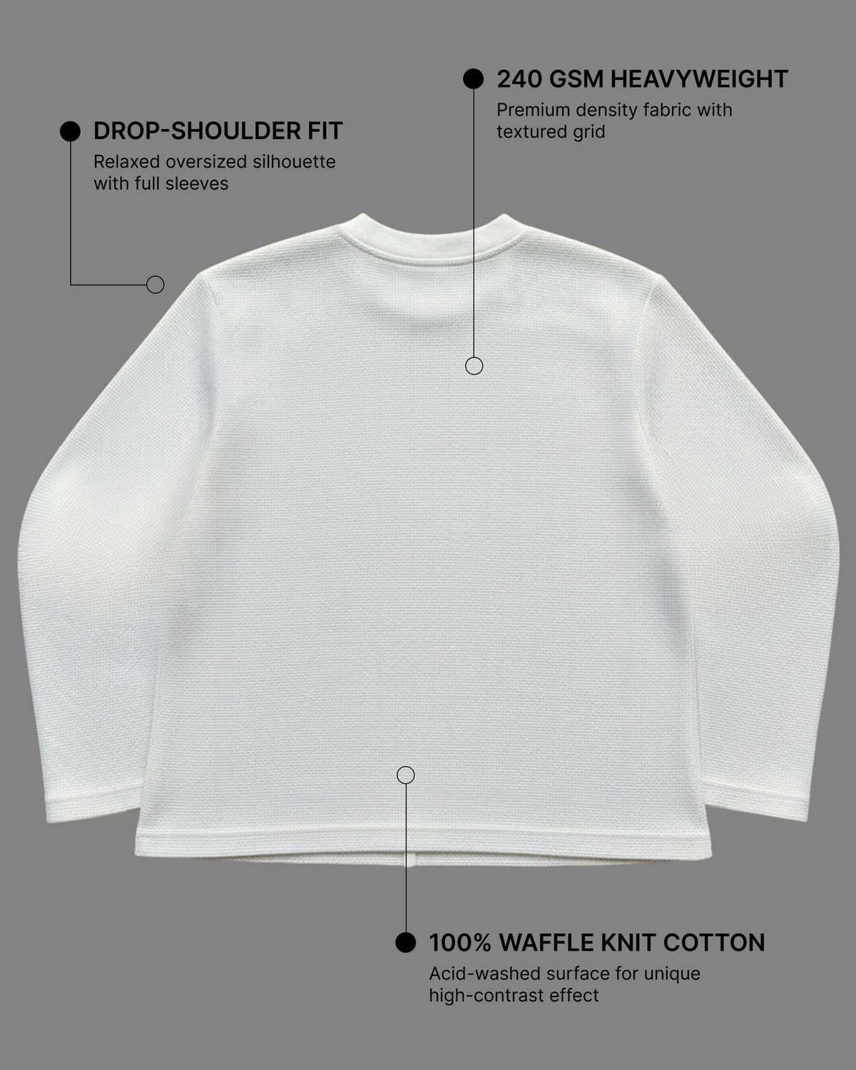 Dare to Dream Off-White Waffle Knit Oversized Full-Sleeve T-Shirt | 240 GSM Cotton Graphic Tee