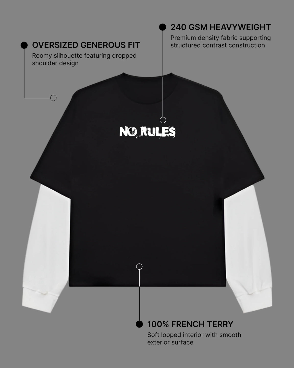 Dope Mode Oversized Tee | 240 GSM French Terry Cotton Black with White Sleeves