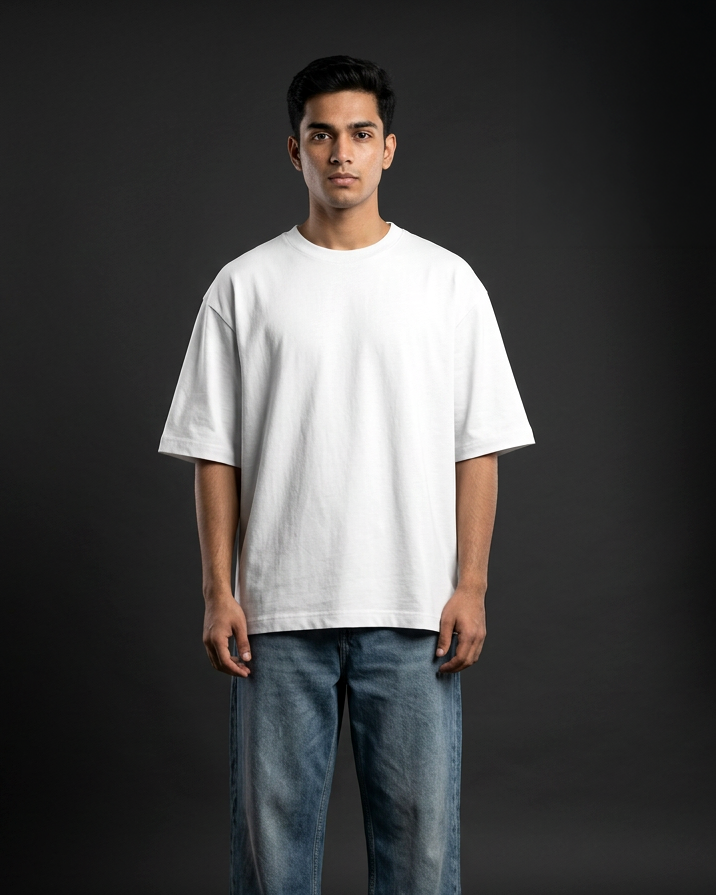 Leave Nothing But Footprints White Oversized Tee | 240 GSM French Terry Cotton Graphic Tee