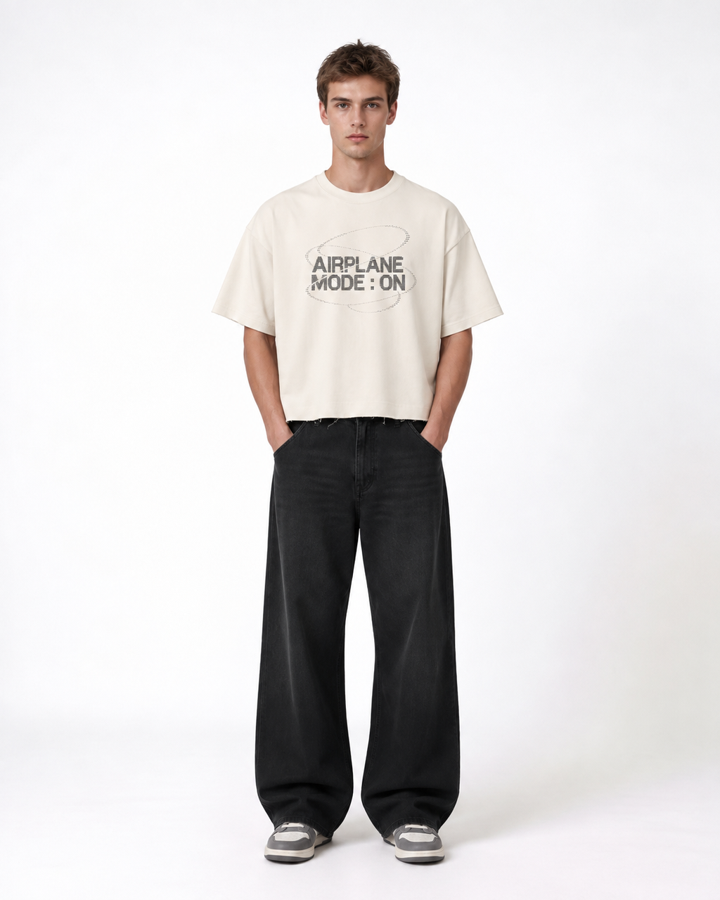 Airplane Mode Boxy Fit T-Shirt | 240 GSM French Terry Cotton Off-White Graphic Tee