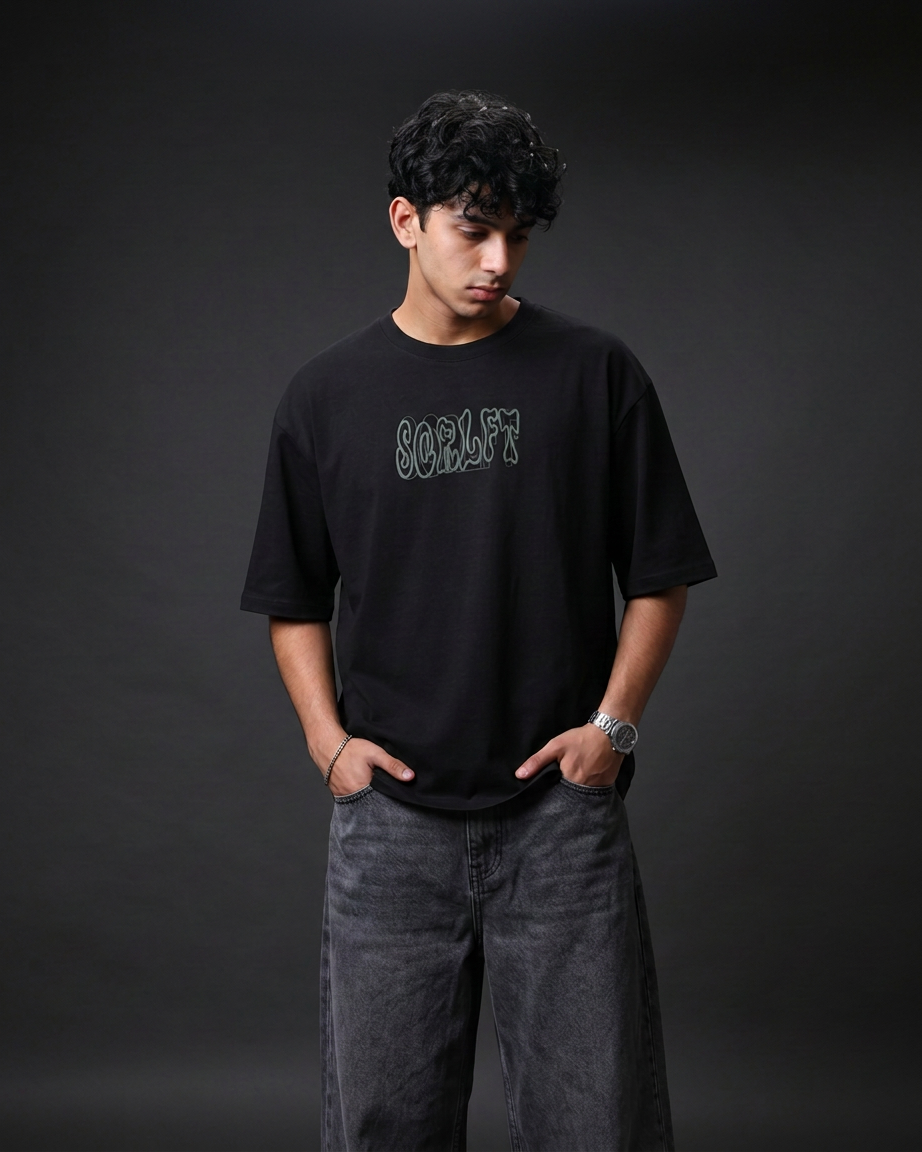 Money Game Oversized T-Shirt | 240 GSM French Terry Cotton Black Graphic Tee