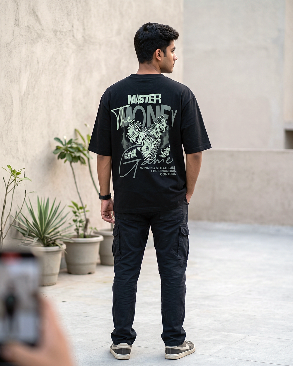 Money Game Oversized T-Shirt | 240 GSM French Terry Cotton Black Graphic Tee