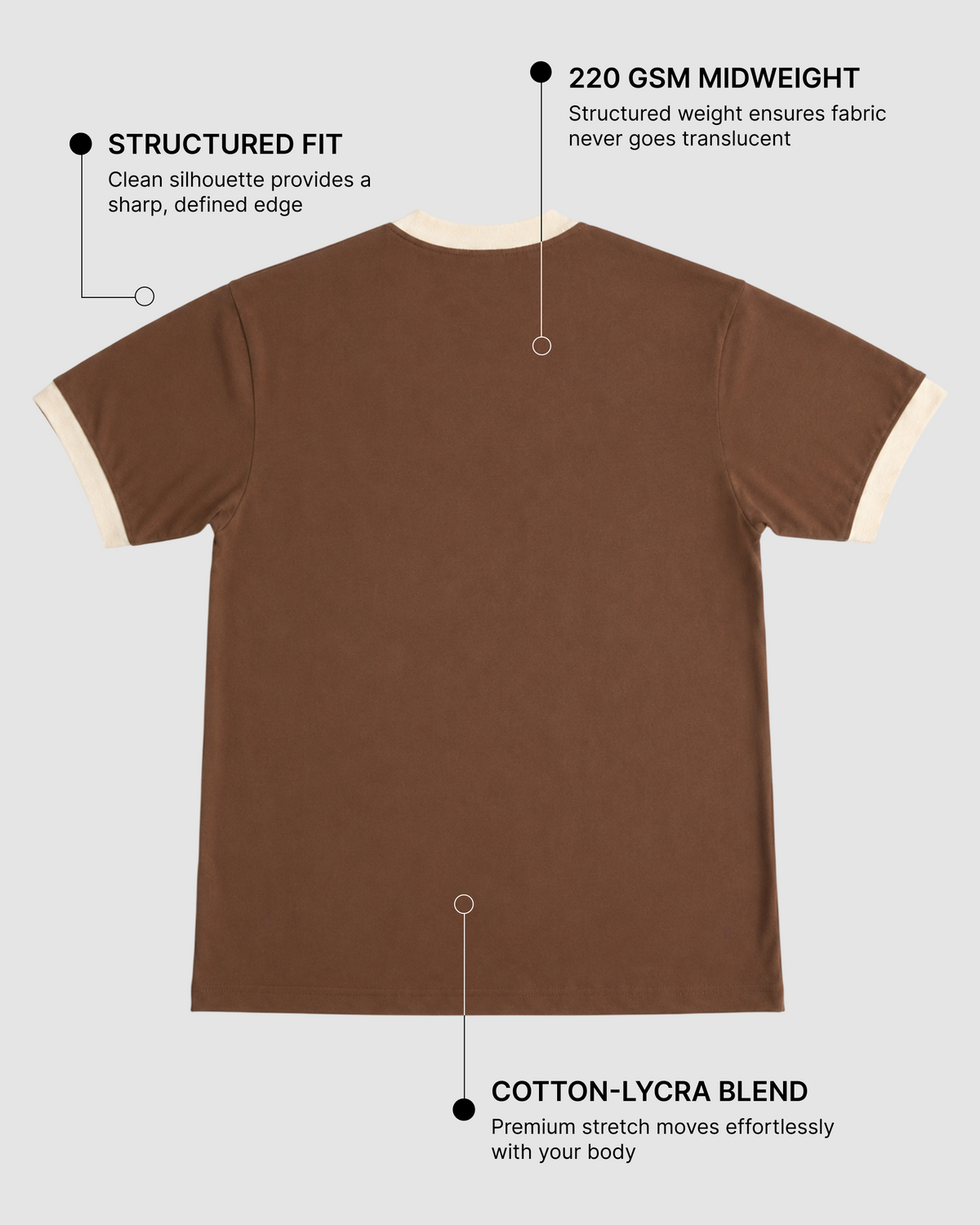 Mousse & Cream Ringer T-Shirt | 220 GSM 96% Cotton Lycra Ringer Tee