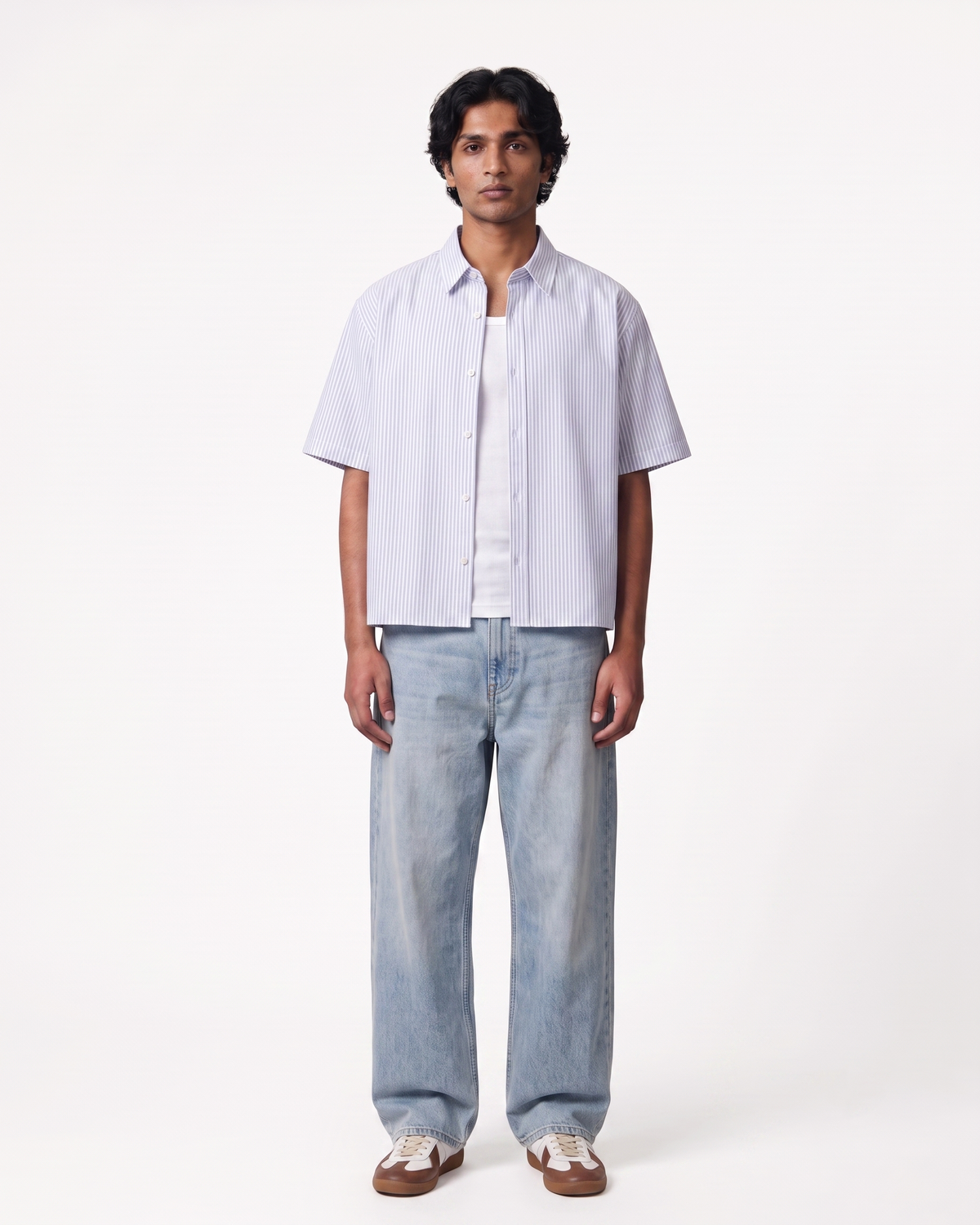 SCRLFT Boxy Shirt | 160 GSM Blue Striped Cotton Oxford Shirt
