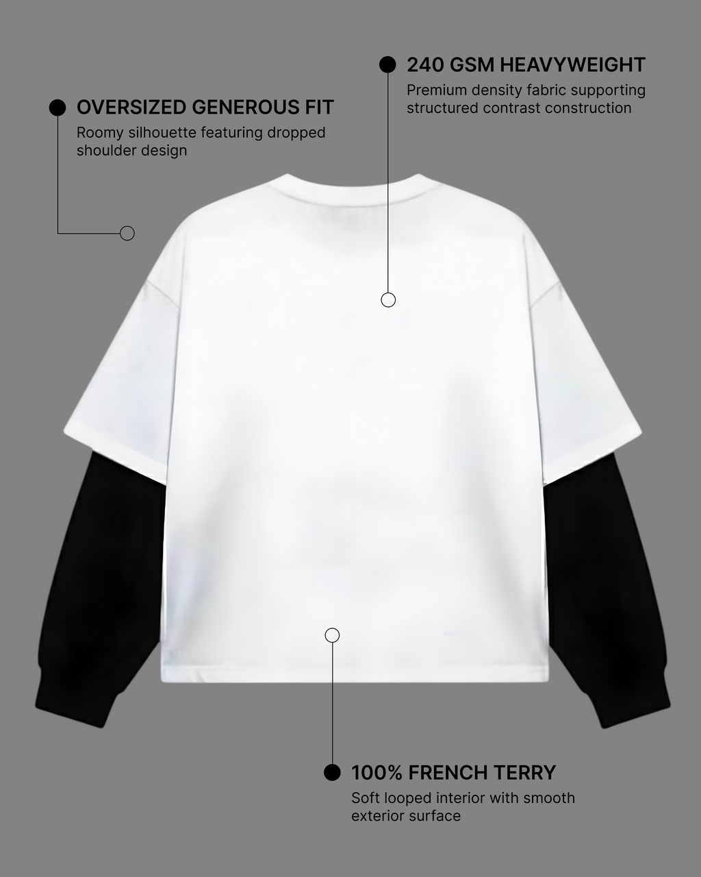 White With Black Sleeve Oversized T-Shirt | 240 GSM French Terry Cotton Oversized Tee